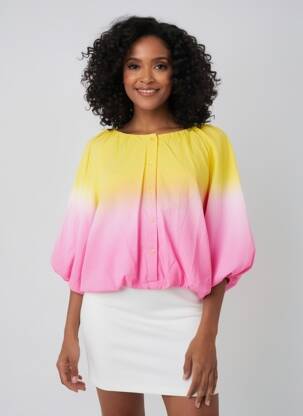Chemisier tissage popeline manches 3/4 jaune JS MILLENIUM femme