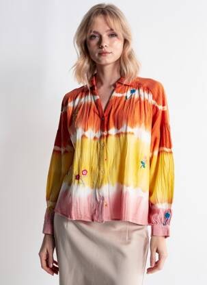 Chemisier tissage crêpe manches longues orange MOMENT femme
