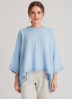 Tunique manches longues tissage crêpe bleu JS MILLENIUM femme