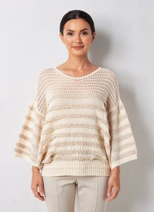 Pull maille ajourée manches 3/4 beige ELISA CAVALETTI femme