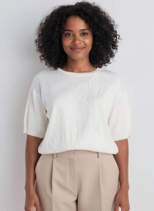 Pull stretch manches courtes beige TRICOT CHIC femme