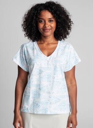 T-shirt imprimé fantaisie manches courtes bleu LEO & UGO femme