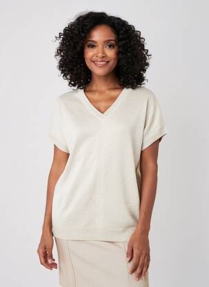 Pull coupe cintrée manches courtes beige ÉTYMOLOGIE femme