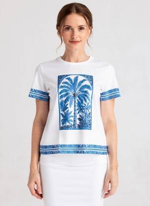 T-shirt sérigraphie floquée manches courtes bleu LEO & UGO femme