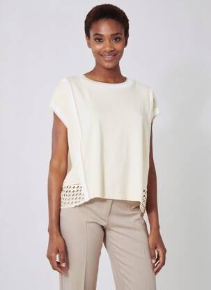 Pull stretch manches courtes beige TRICOT CHIC femme