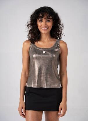 Top col carré sans manche marron ELISA CAVALETTI femme