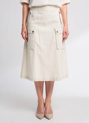 Jupe longue fermeture zip latéral beige TRICOT CHIC femme