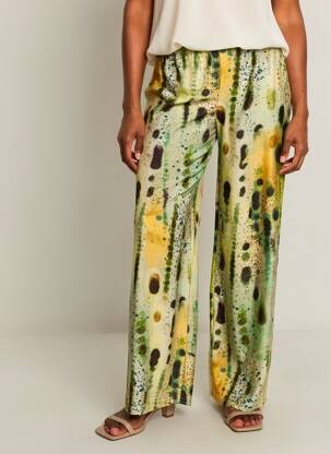 Pantalon large tissage popeline taille normale vert SURKANA femme