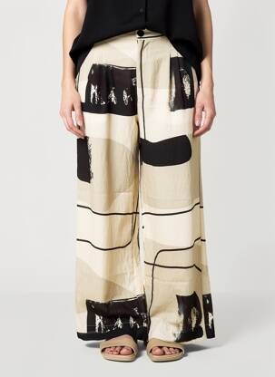 Pantalon large tissage popeline taille normale beige K femme