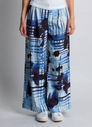Pantalon large tissage popeline taille normale bleu K femme
