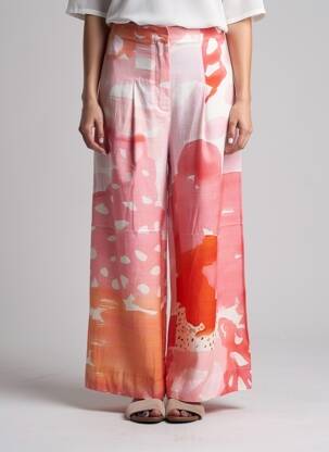Pantalon large tissage popeline taille normale rose K femme