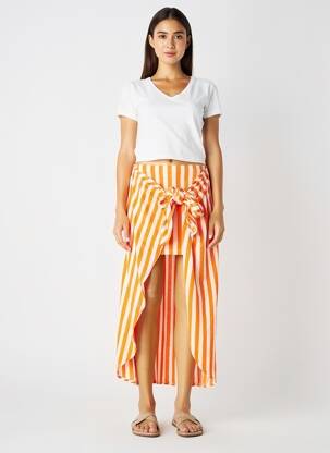 Jupe longue taille normale orange JS MILLENIUM femme