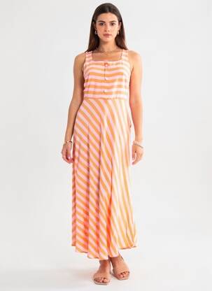 Robe longue tissage crêpe fines bretelles orange EXQUISS'S femme