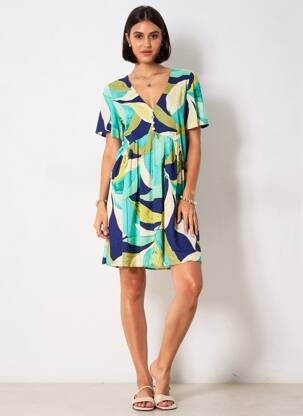 Robe courte coupe évasée manches courtes vert IKOONE&BIANKA femme