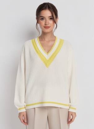 Pull col v manches longues blanc THE UPSIDE femme