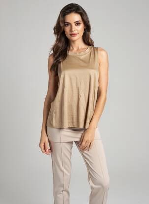 Top coupe fluide sans manche marron LUNE ACTIVE femme