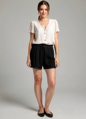 Combishort tissage crêpe manches courtes noir I.CODE (By IKKS) femme