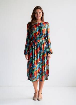 Robe mi-longue imprimé fantaisie manches longues bleu MARIE-SIXTINE femme