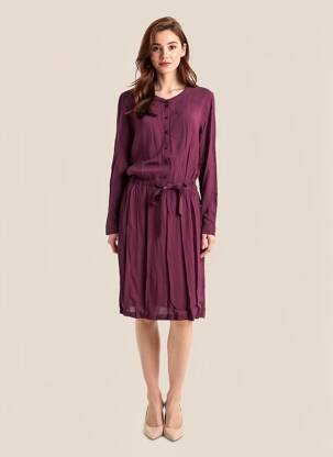 Robe mi-longue tissage crêpe manches longues violet HARRIS WILSON femme