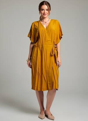 Robe mi-longue manches courtes manches courtes jaune MARIE-SIXTINE femme