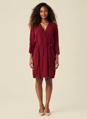 Robe courte manches 3/4 manches 3/4 rouge DES PETITS HAUTS femme