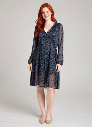 Robe mi-longue imprimé fleurs manches longues bleu MARIE-SIXTINE femme