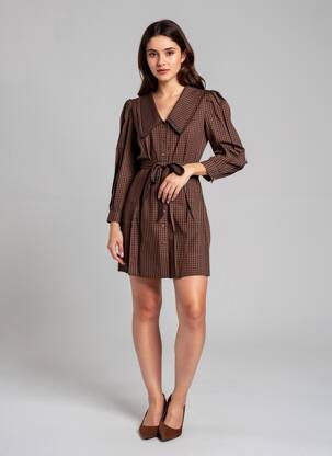 Robe courte manches longues manches longues marron GRACE & MILA femme