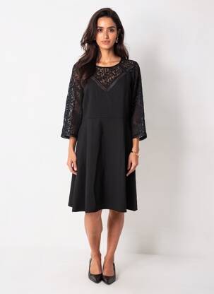 Robe mi-longue manches longues manches longues noir GRACE & MILA femme