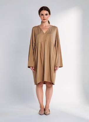 Robe mi-longue manches longues manches longues marron PAKO LITTO femme