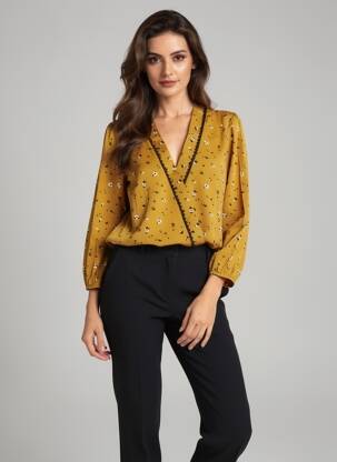 Blouse imprimé fleurs manches longues jaune I.CODE (By IKKS) femme