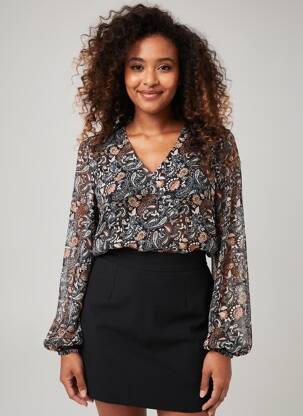 Blouse légère et transparente manches longues marron I.CODE (By IKKS) femme