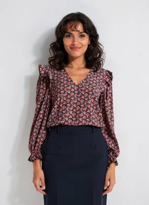 Blouse imprimé fleurs manches longues rouge CERISE BLUE femme