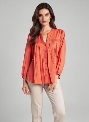 Blouse poignets boutonnés avec fente manches longues orange MARIE-SIXTINE femme