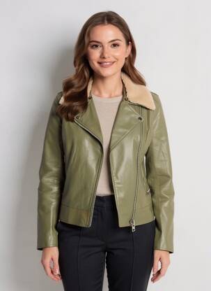 Veste en cuir sans repassage vert MAMOUCHKA femme