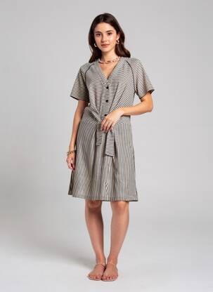 Robe mi-longue manches courtes manches courtes beige I.CODE (By IKKS) femme