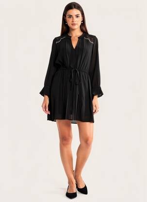 Robe courte manches longues manches longues noir I.CODE (By IKKS) femme