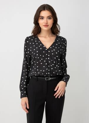 Blouse tissage popeline manches longues noir I.CODE (By IKKS) femme