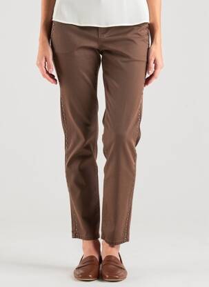 Pantalon chino stretch taille basse marron HAPPY femme