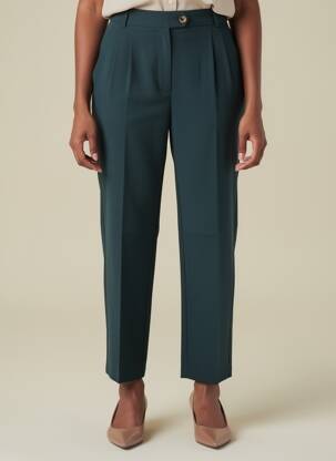 Pantalon droit taille à pinces taille normale vert DES PETITS HAUTS femme