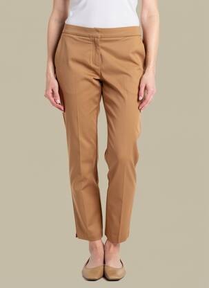 Pantalon chino fermeture zippée sous rabat avec crochet taille normale marron Y'COO femme