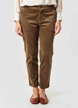 Pantalon chino fermeture zippée sous rabat boutonné taille haute marron HOD femme