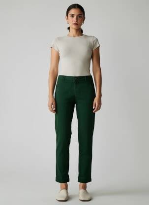 Pantalon chino stretch taille normale vert fonce HOD femme