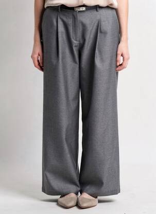 Pantalon large fermeture zippée sous rabat avec crochet taille normale gris STELLA femme