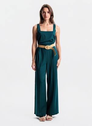 Combi-pantalon tissage crêpe fines bretelles vert TIFFOSI femme