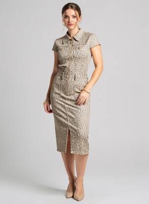Robe mi-longue manches courtes manches courtes marron DENIM LIFE femme