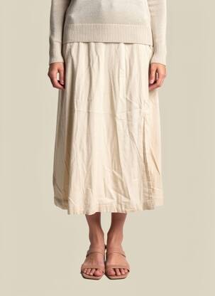Jupe mi-longue coupe évasée beige ICHI femme