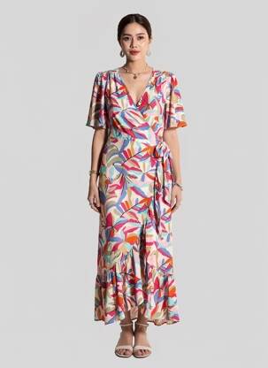 Robe longue imprimé fantaisie manches courtes rouge GARCIA femme
