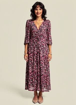 Robe longue imprimé fantaisie manches 3/4 rose GARCIA femme