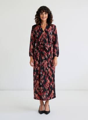 Robe longue imprimé fantaisie manches 3/4 rouge GARCIA femme