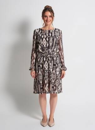 Robe mi-longue imprimé fantaisie manches longues marron GARCIA femme